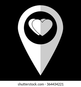 Heart - white vector icon;  map pointer
