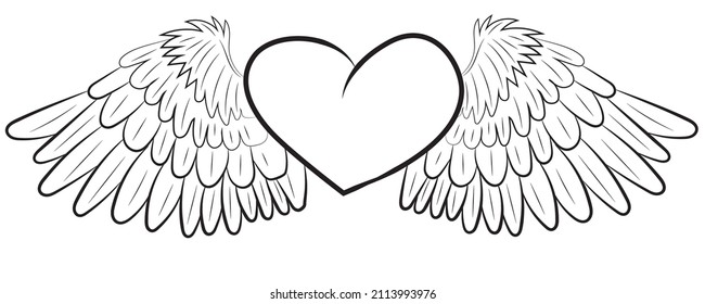 Heart with white wings. Valentine's Day. Vector illustration.