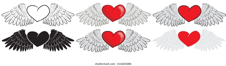 Heart with white wings. Valentine's Day. Vector illustration.