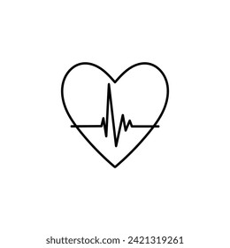 Heart whith hearbeat linear icon on white background