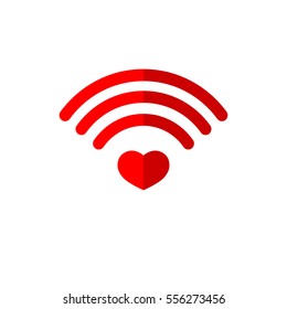 Heart wifi icon, flat design template, vector illustration