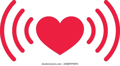 Heart wifi icon . Red wifi heart icon . Love signal icon . Heart waves symbol . Vector illustration