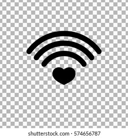 Heart wifi icon, wi-fi symbol on transparent background, flat design template, vector 