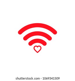 Heart wifi. Vector heart connect icon in flat style. Heart signal. Love connection. Wifi hotspot signal. Love signal. Wifi sign.