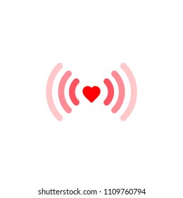 Heart wifi. Vector heart connect icon in flat style. Heart signal. Red wifi icon in flat style isolated on white background. Love connection.