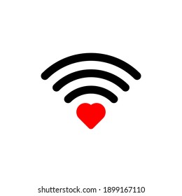 Heart wifi. Vector heart connect icon in flat style. Heart signal. Red wifi icon in flat style isolated on white background. Love connection.Wifi hotspot signal. Love signal.