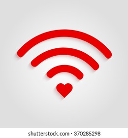 Heart wifi. Vector heart connect icon in flat style. Heart signal. Red wifi icon in flat style isolated on white background. Love connection. Wifi hotspot signal. Love signal. Wifi signal. Wifi sign