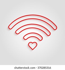 Heart wifi. Vector heart connect icon in flat style. Heart signal. Red wifi icon in flat style isolated on white background. Love connection. Wifi hotspot signal. Love signal. Wifi signal. Wifi sign