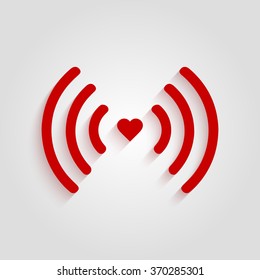 Heart wifi. Vector heart connection icon in flat style. Heart signal. Red wifi icon in flat style isolated on white background. Love connection. Wifi hotspot signal.  Love signal. Wifi signal. Sign