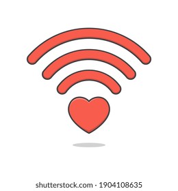 Heart Wifi Vector Icon Illustration. Red Heart And Wifi Signal Flat Icon