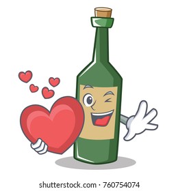 With heart wine bottle character cartoon