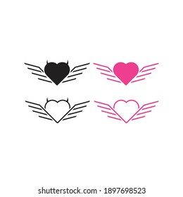 Heart and wing, angel and devil. Simple vector icon logo template