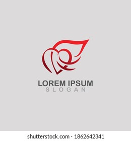 Heart wing flying logo design on black background vector illustration