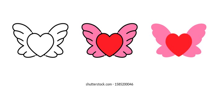 Heart wing icon set isolated on white background for web design,Valentine day concept