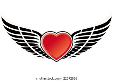 Heart with wing on red background for your design
