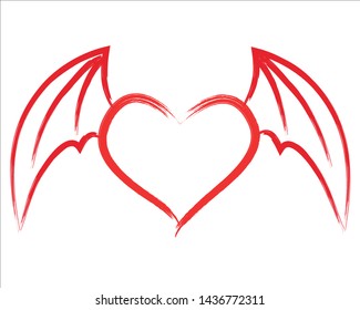 heart wing shape with brush and love symbol