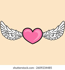 heart with wing soaring symbolizes love filled outline doodle. Human-made. Not generated by AI.