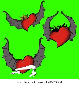 heart winged bat set rock in vetor format