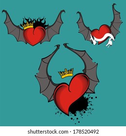 heart winged bat set vector rock very easy to edit