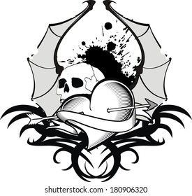 heart winged bat t-shirt tattoo in vector format very easy to edit