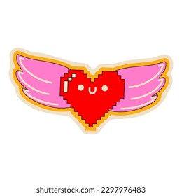 Heart with wings from 2000. Vector illustration of y2k, 2000s, 1990s, graphic design. Comic element for sticker, poster, graphic tee print, bullet journal cover, card. Bright colors