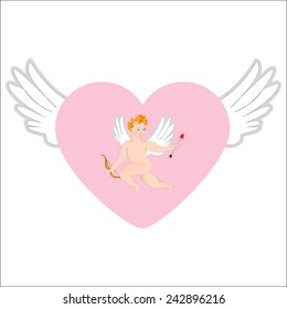 Heart with wings and angel Cupid