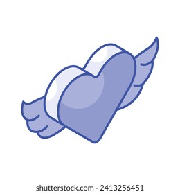 Heart with wings, angel heart isometric vector design, icon of love angel