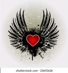 Heart with wings and banner vector illustration