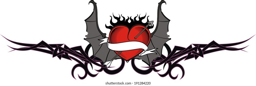 heart wings bat tattoo sticker tshirt in vector format very easy to edit