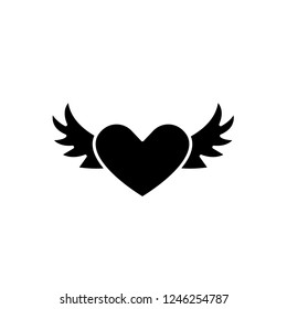 Heart with wings black icon, vector sign on isolated background. Heart with wings concept symbol, illustration 