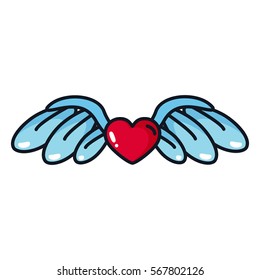 Heart with wings in a cartoon style. Illustration for design party on Valentine's Day, weddings, betrothal.