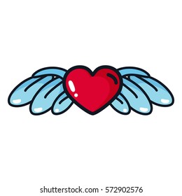 Heart with wings in a cartoon style. Illustration for design party on Valentine's Day, weddings, betrothal.