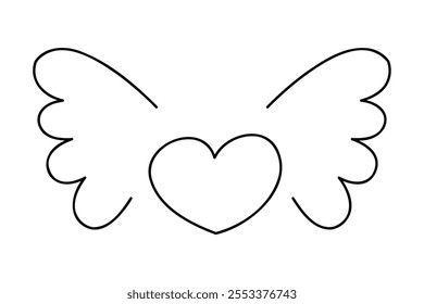 Heart with wings. Clip art doodle illustration.