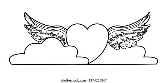 Heart Wings Clouds Black White Stock Vector (Royalty Free) 1174265347 ...