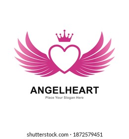 Heart wings with crown vector logo template. Suitable for business, web, decoration, romantic and art