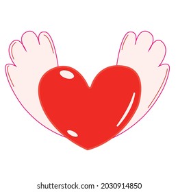 Heart with wings. Cute cartoon style image. Winged heart illustration in white background