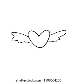 heart with wings doodle element. Valentines day element	