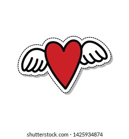 heart with wings doodle sticker, vector illustration
