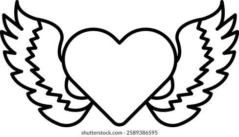 A heart with wings is drawn in black and white