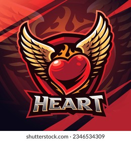 Heart wings esport mascot logo design