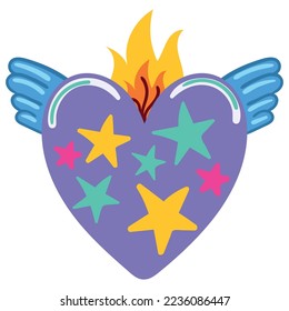 heart with wings and flame icon isolated