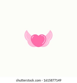Heart with wings flat icon design, Love passion romantic valentine's day wedding romance decoration theme. Vector illustration.