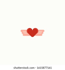 Heart with wings flat icon design, Love passion romantic valentine's day wedding romance decoration theme. Vector illustration.