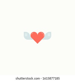 Heart with wings flat icon design, Love passion romantic valentine's day wedding romance decoration theme. Vector illustration.