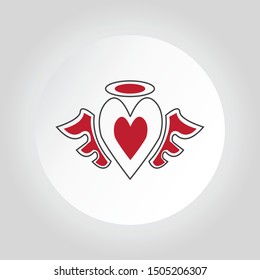 heart wings fly romantic line icon with gray background