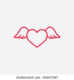 heart wings fly romantic line icon red on white background