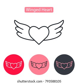 Heart wings fly romantic line icon. Linear style pictogram isolated on white. Love symbol, logo sign. Valentine's Day vector illustration. Editable stroke.