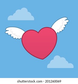 Heart with wings flying through the sky 