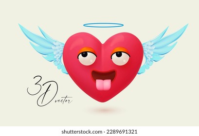 Heart with wings and funny face. Emotion expression collection. Love, heart and romantic. Fall in love