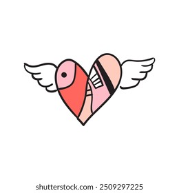 Heart with wings. Geometric drawing design element Happy Valentine's Day. black background Vector illustration.